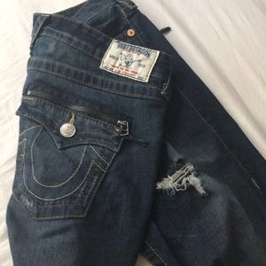 Women’s True Religion Flare dark ripped jeans